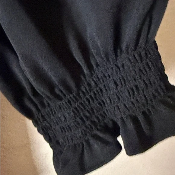 Adrianna Papell Black Blouse with Smocked Sleeves - Picture 5 of 10